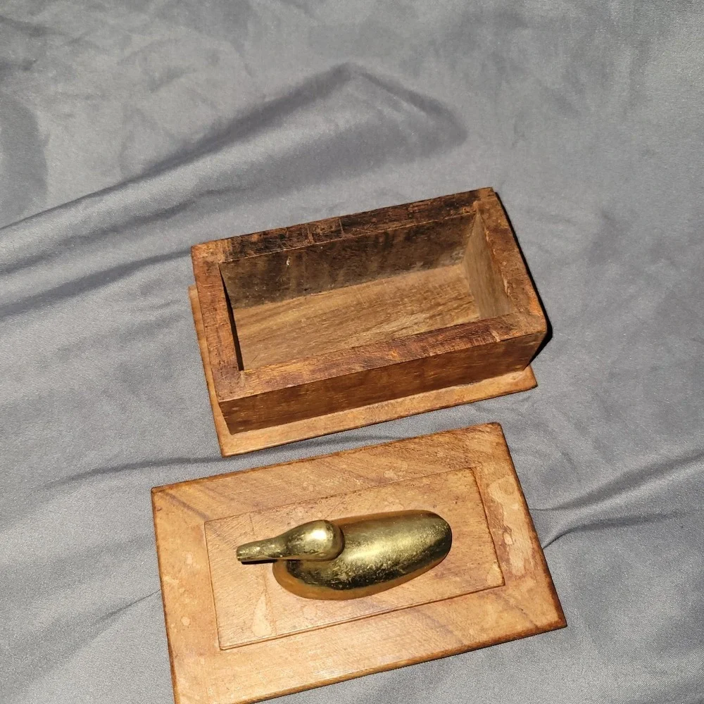 Vintage PENCO Brass Duck Wood Trinket Box Made in India Decorative Storage MCM